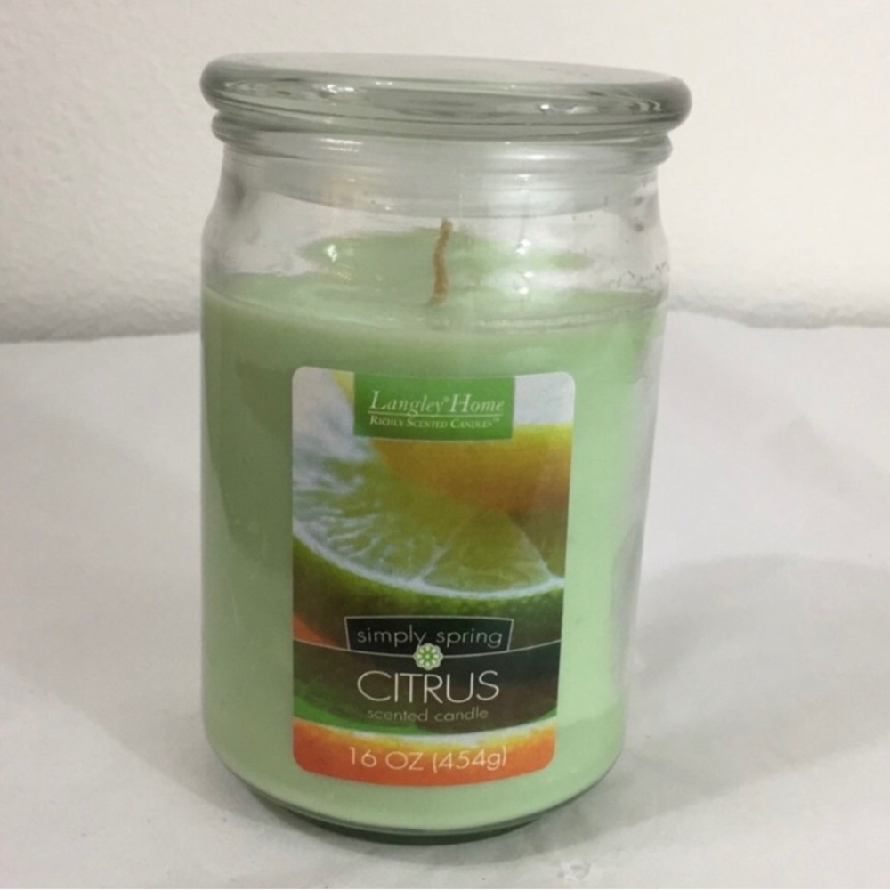 NWT New Langley Home Simply Light Green Spring Citrus 16 oz. Candle Farmhouse